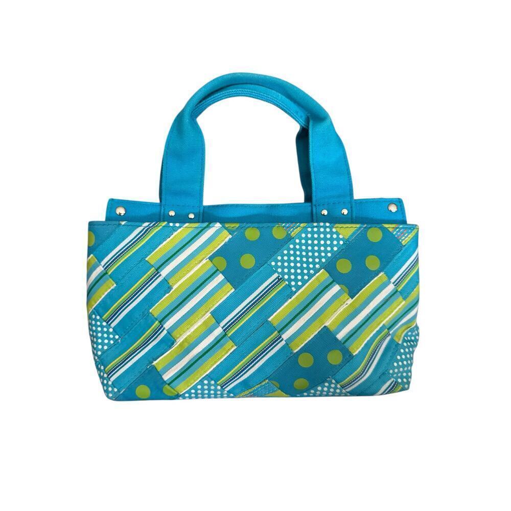 Alexandra Bartlett Vintage Tote Bag – Blue Green Patchwork Print‎ Fabric Handbag